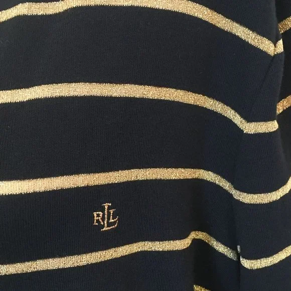 Lauren by Ralph Lauren Short Sleeve Knit Top - Black w/Gold Stripes - XL - Picture 3 of 5